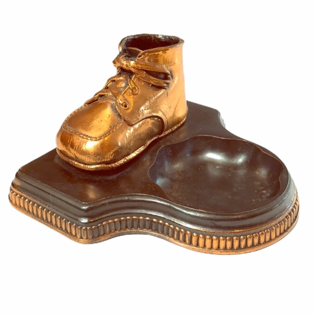Vintage Bronze Brass Baby Shoe Trinket Coin Tray